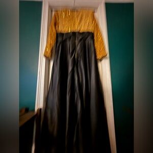 Black and gold formal -Maxi Skirt with Gold Sequin Top Styling